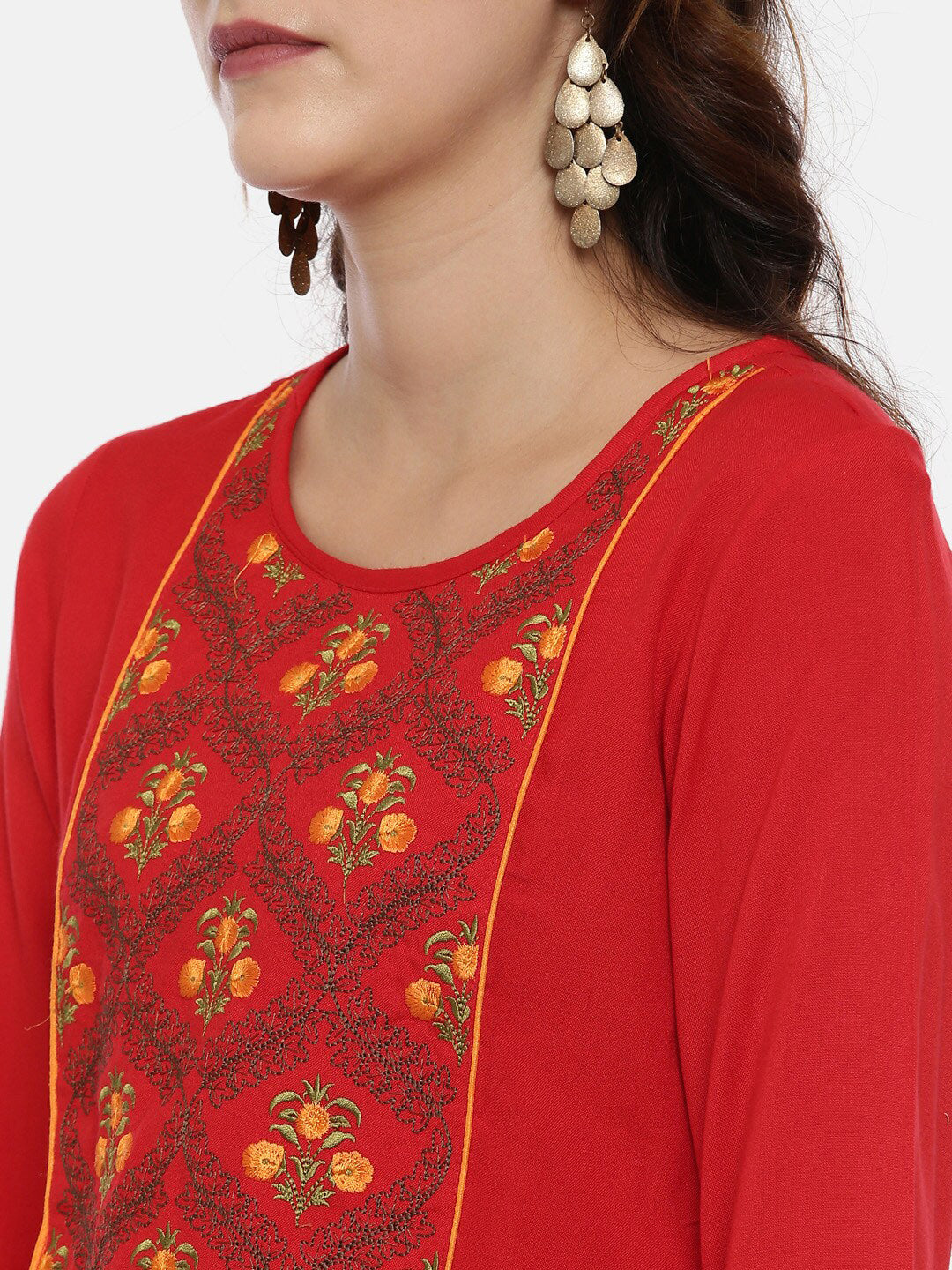 Souchii Women Red & Yellow Floral Yoke Design Kurta - Distacart