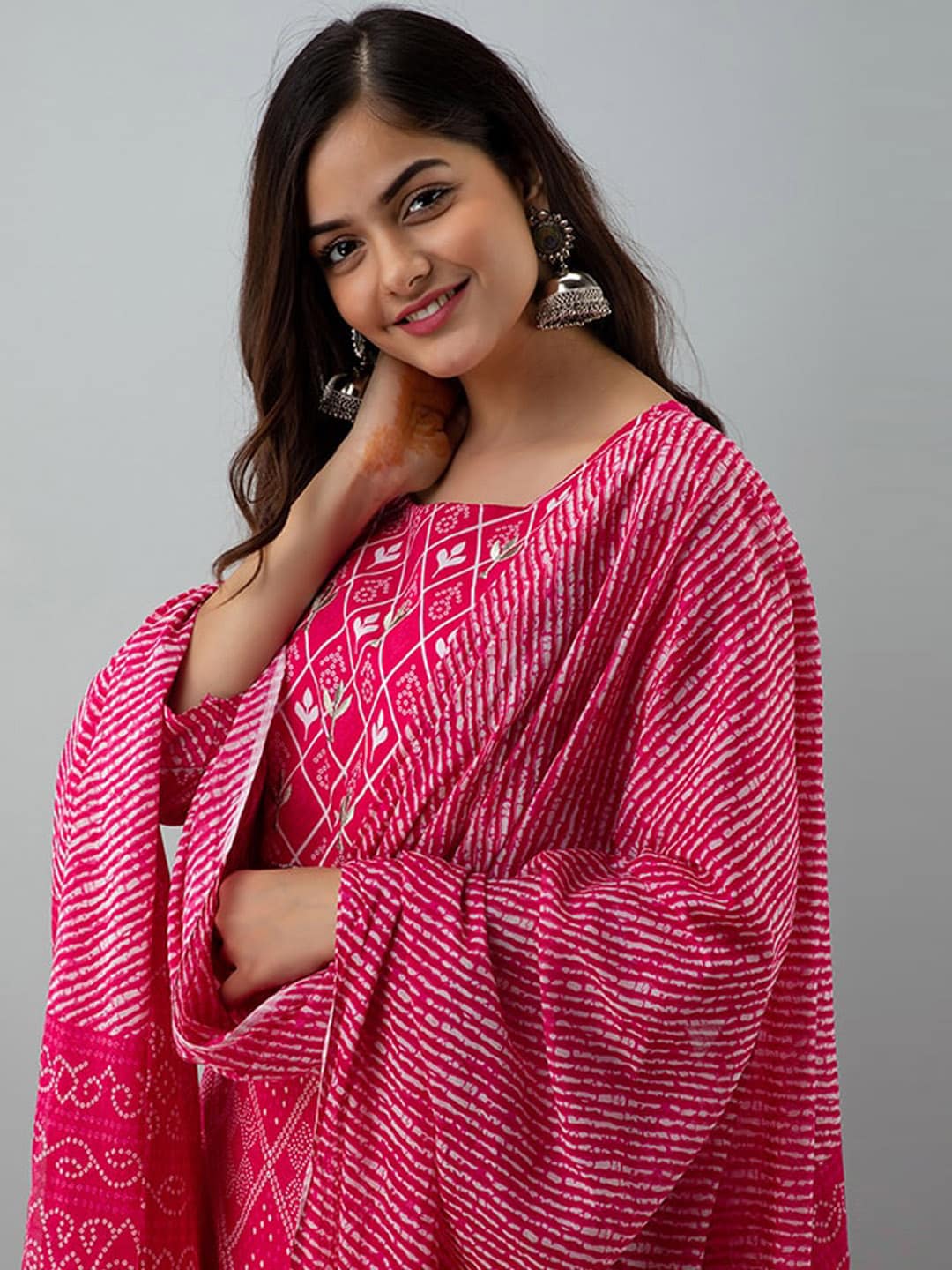 Kalini Women Pink Gotta Patti Pure Cotton Kurta with Trousers & Dupatta - Distacart