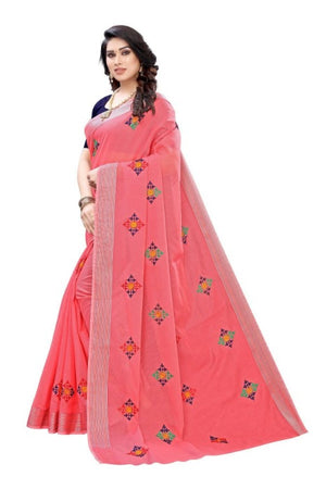 Vamika Chanderi Cotton Embroidery Red Saree (Dixa Red)