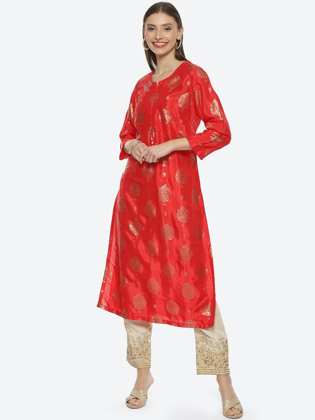 Biba Women Woven Design Zari Kurta - Distacart