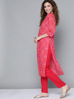 Thumbnail for HERE&NOW Women Pink & White Bandhani Printed Kurta - Distacart