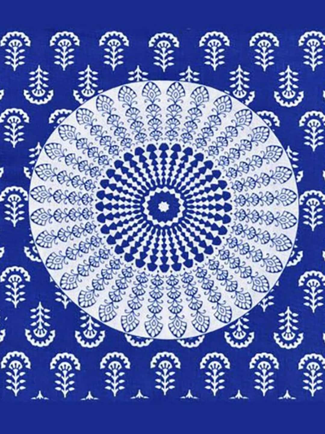 HOMETALES Blue & White Ethnic Motifs Cotton 104 TC King Bedsheet with 2 Pillow Covers - Distacart