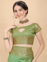 Thumbnail for Kalini Green & Gold-Toned Woven Design Zari Silk Blend Banarasi Saree - Distacart