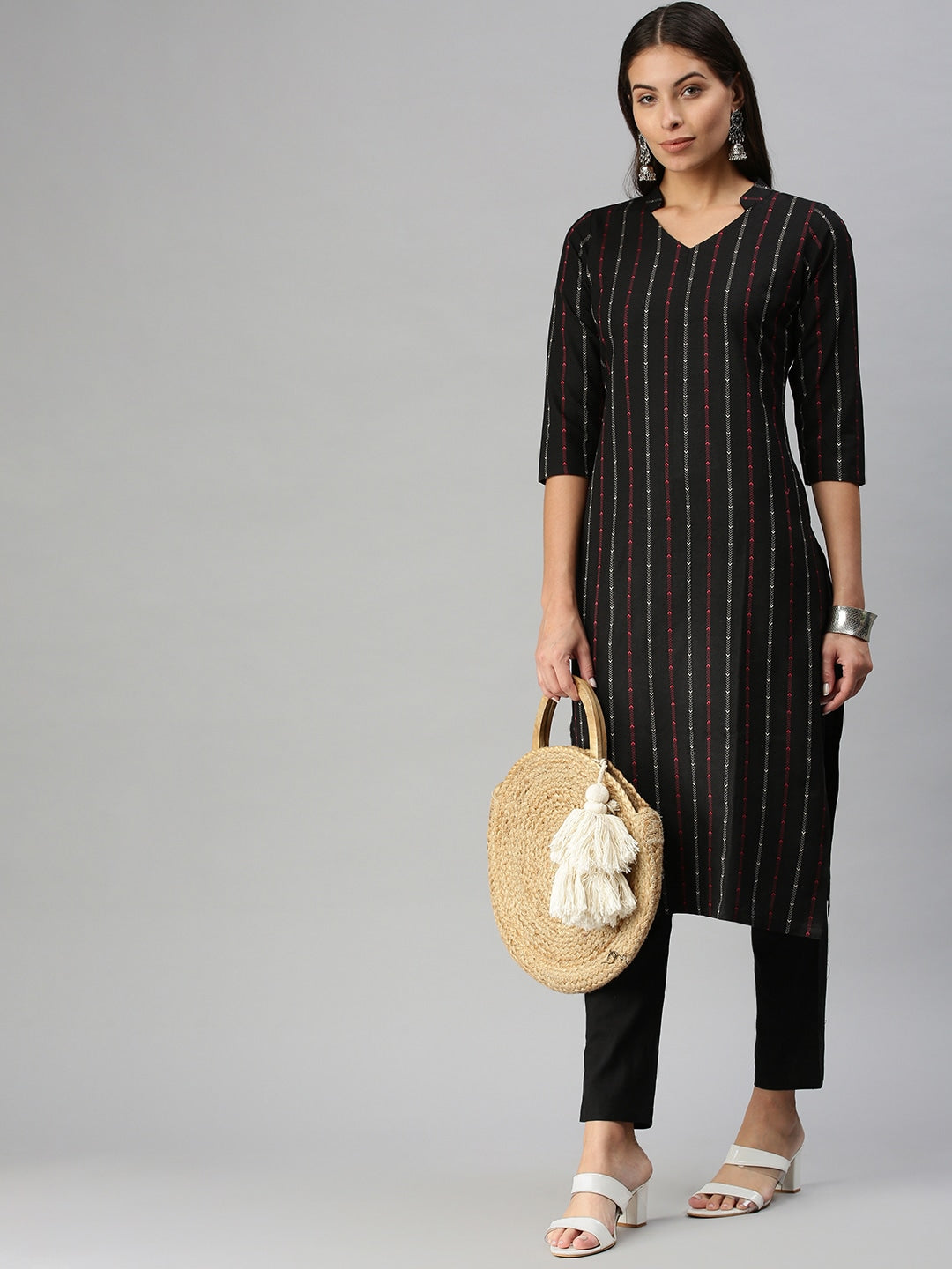 Kalini Women Black Pure Cotton Kurta with Trousers - Distacart