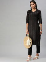 Thumbnail for Kalini Women Black Pure Cotton Kurta with Trousers - Distacart