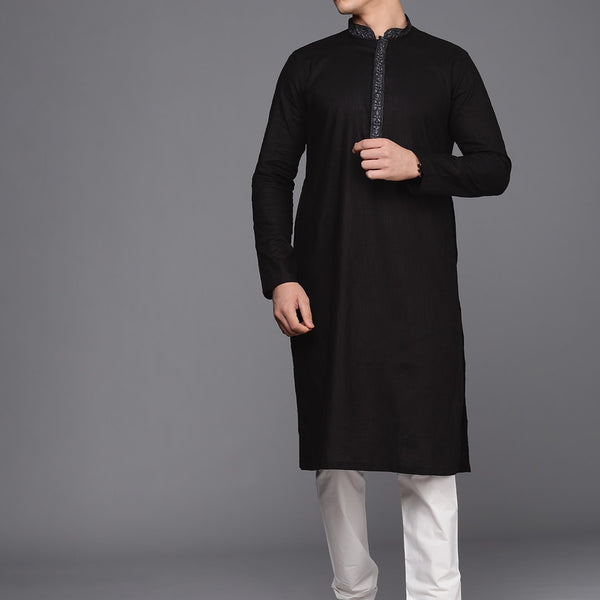 Manyavar Men Black Self Design Kurta with Churidar - Distacart