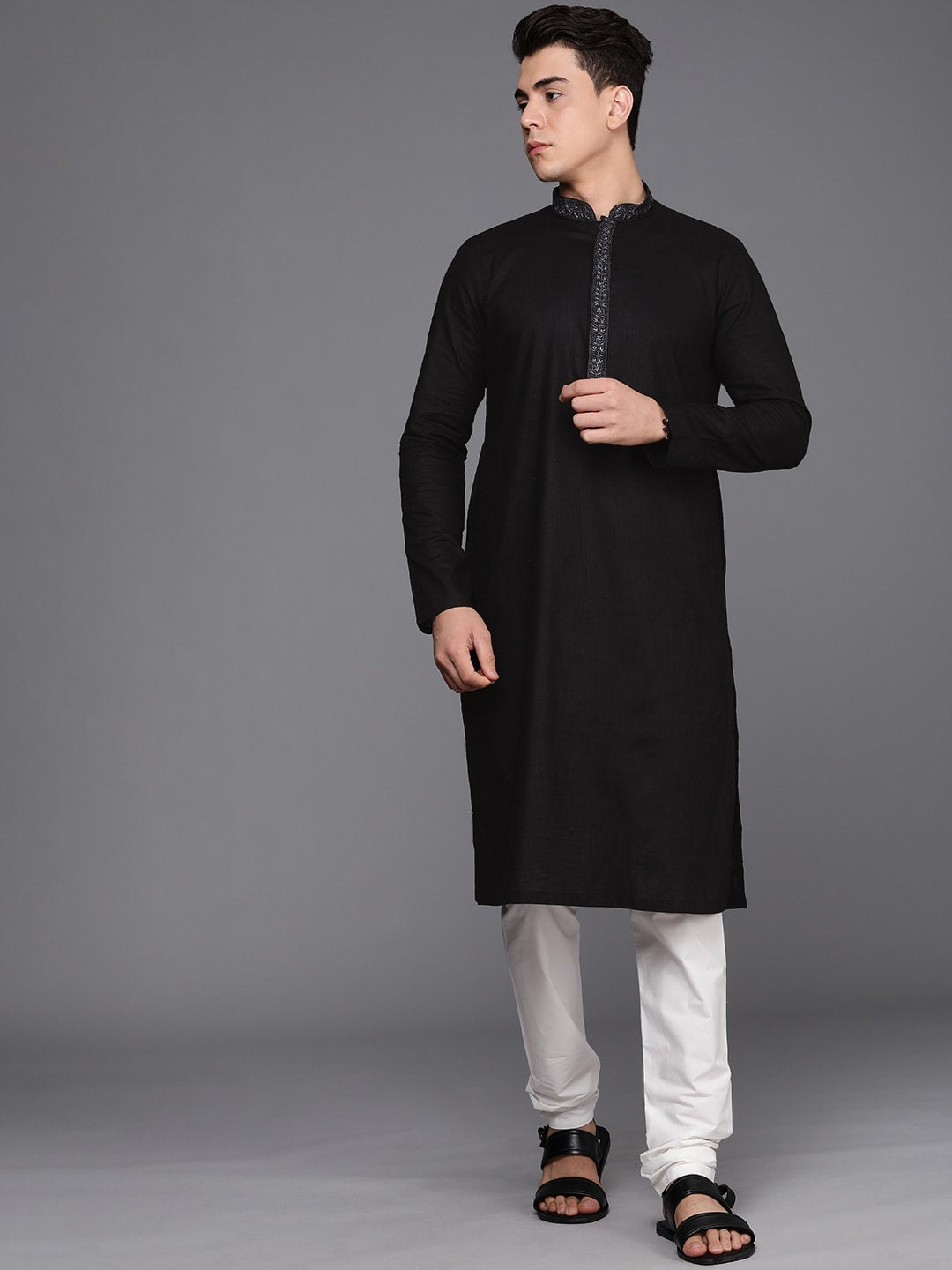 Manyavar Men Black Self Design Kurta with Churidar - Distacart