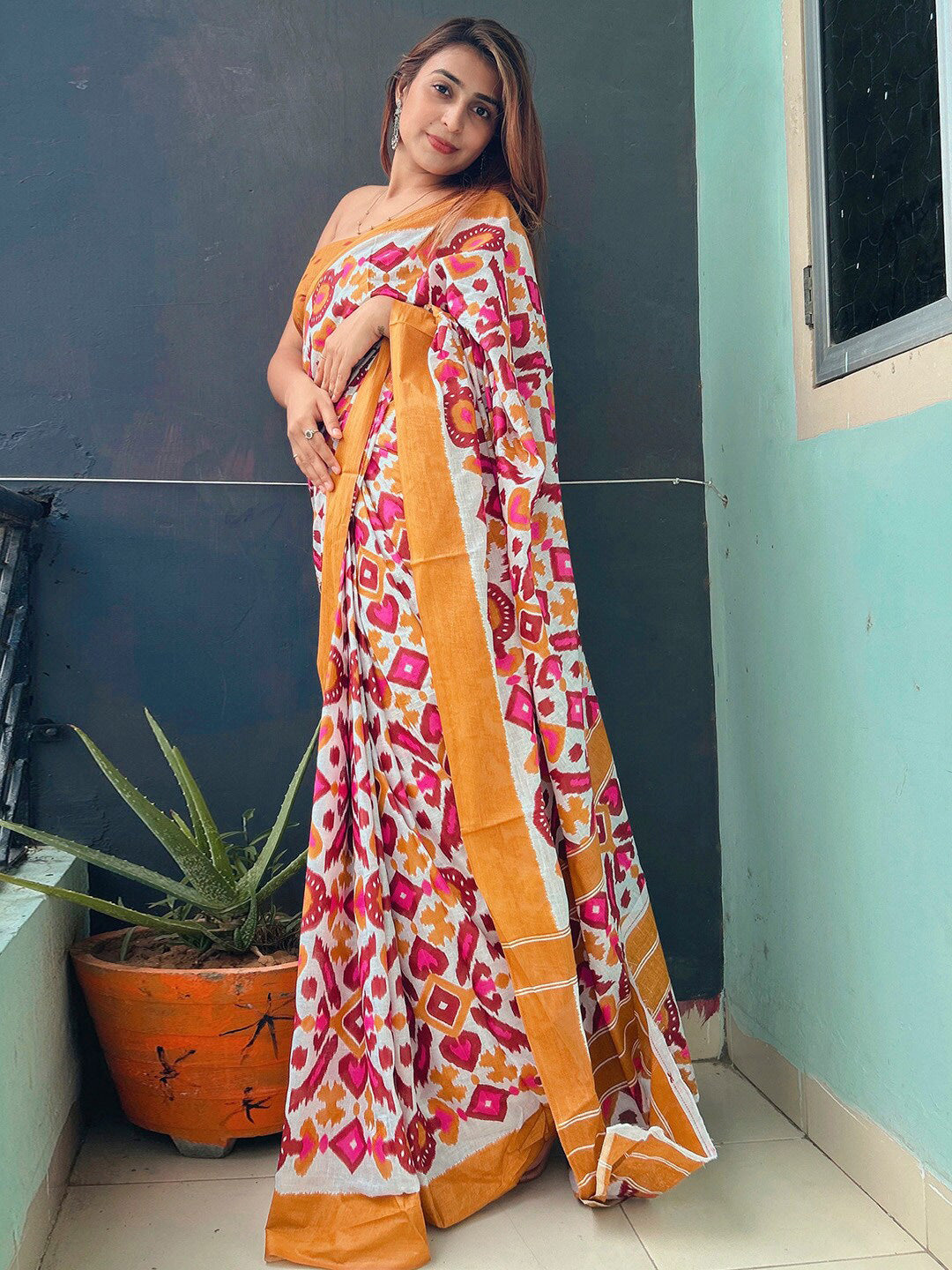 Kalini Ethnic Motifs Printed Pure Cotton Saree - Distacart