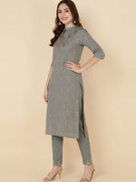 Thumbnail for HERE&NOW Women Grey Ethnic Motifs Printed Gotta Patti Kurta with Trouser & Dupatta - Distacart
