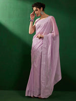 Thumbnail for Sangria Mauve Embellished Pure Georgette Saree - Distacart