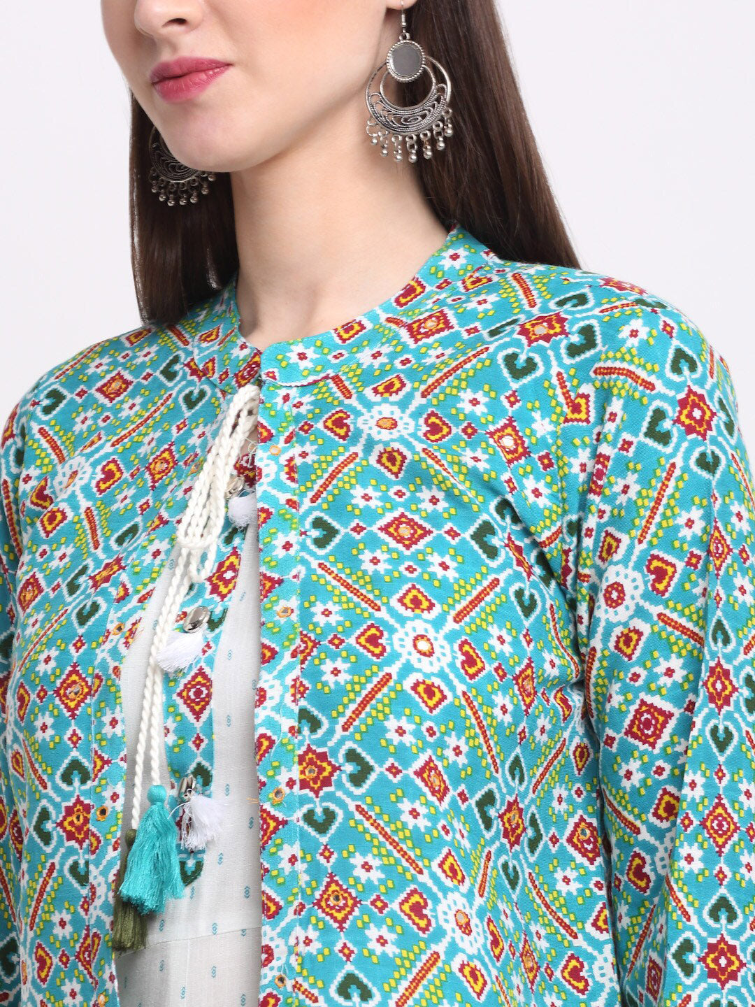 Kalini Women White & Sea Green Ethnic Motifs Printed Anarkali Kurta - Distacart