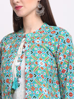 Thumbnail for Kalini Women White & Sea Green Ethnic Motifs Printed Anarkali Kurta - Distacart