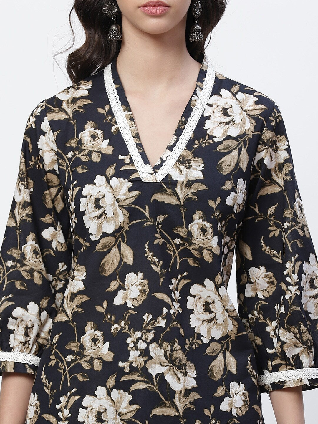 Biba Women Black Ethnic Motifs Printed Straight Pure Cotton Kurta with Salwar - Distacart