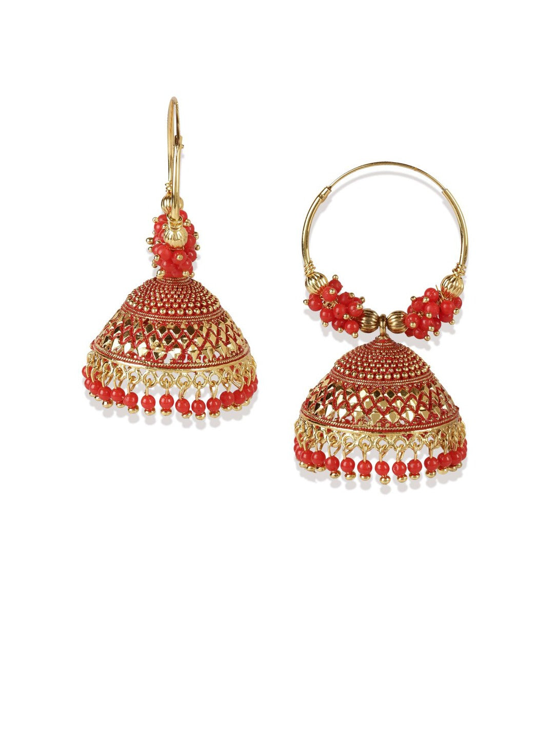 Gold-Plated Alloy Hoop And Jhumki Earrings - The Pari - Distacart