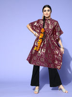 Thumbnail for Sangria Deep Burgundy Polyester New Age Kaftan Kurta - Distacart