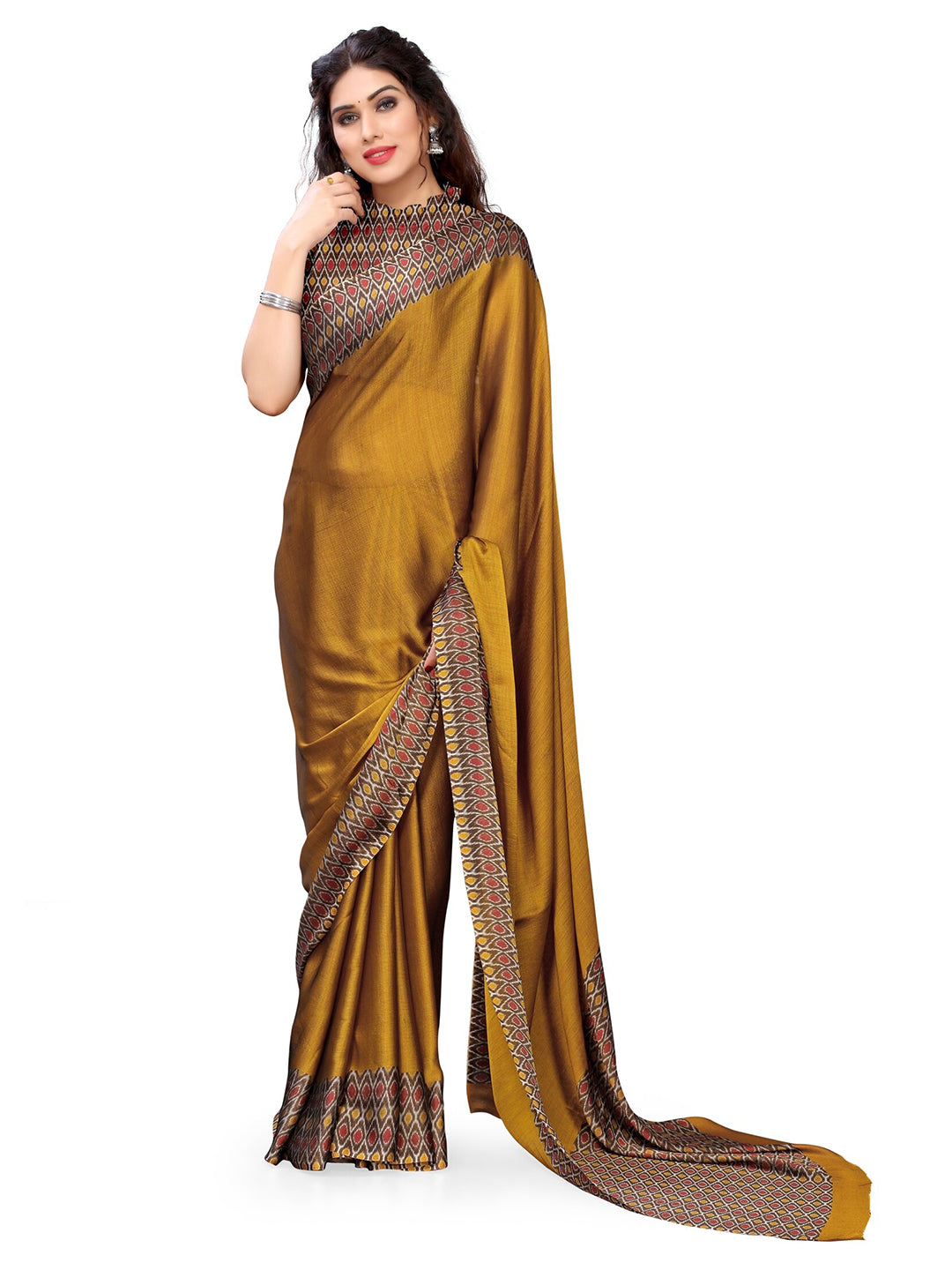 Kalini Mustard & Brown Printed Saree - Distacart