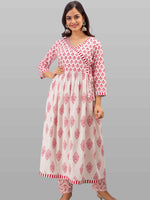 Thumbnail for Kalini White Floral Printed Angrakha Gotta Patti Pure Cotton Kurta with Trousers & Dupatta - Distacart