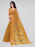 Thumbnail for Kalini Mustard & Blue Floral Bagh Saree - Distacart