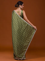 Thumbnail for Koskii Green & White Bandhani Embroidered Bandhani Saree - Distacart