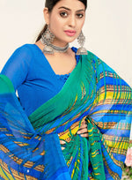 Thumbnail for Green Georgette Texture Printed Saree With Unstitched Blouse Piece - Jyoti - Distacart