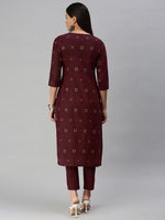 Thumbnail for Kalini Women Maroon Pure Cotton Geometric Woven Design Kurta with Trousers - Distacart