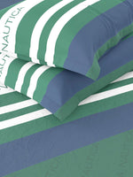 Thumbnail for Nautica Bradford Blue & Green Striped 160 TC Pure Cotton King Bedsheet & 2 Pillow Covers - Distacart