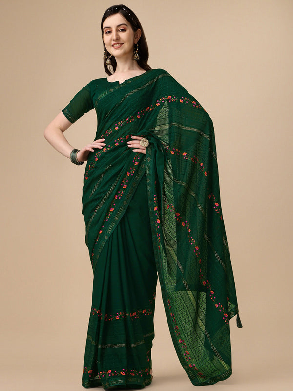 Kalini Floral Embroidered Pure Chiffon Saree - Distacart