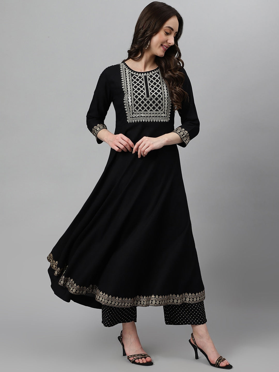 Khushal K Ethnic Motifs Yoke Design Zari Sequined Anarkali Kurta with Palazzos & Dupatta - Distacart