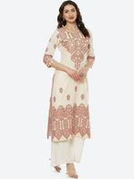 Thumbnail for Biba Women Off White Ethnic Motifs Printed Mirror Work Jacquard Anarkali Kurta - Distacart