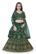 Thumbnail for Dwiden Green Lehriyu Tafetta Sattin Semi-Stitched Girl's Lehenga Choli - Distacart