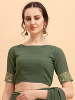 Thumbnail for Sangria Olive & Golden Embellished Gotta Patti Saree - Distacart