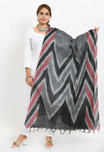 Thumbnail for Mominos Fashion Moeza Women's Handloom Cotton Ikkat Maroon/Black Dupatta - Distacart