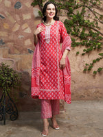 Thumbnail for Sangria Printed Pure Cotton Kurta With Trouser & Dupatta - Distacart