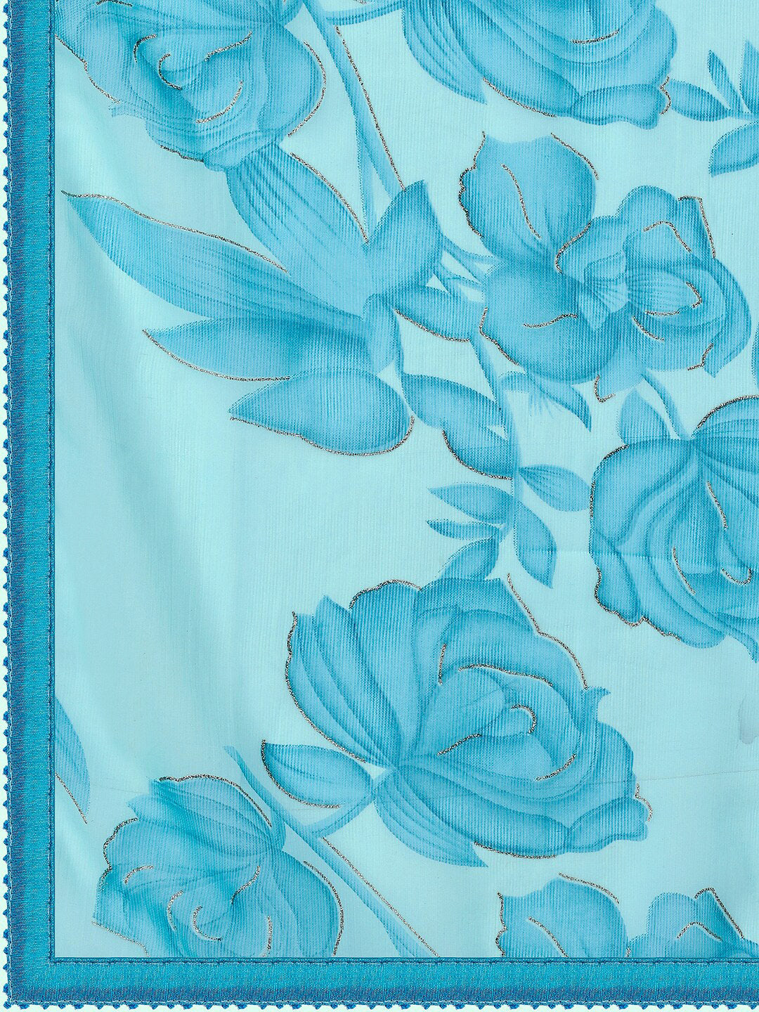 Sangria Turquoise Blue Floral Printed Pure Chiffon Saree - Distacart