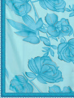 Thumbnail for Sangria Turquoise Blue Floral Printed Pure Chiffon Saree - Distacart