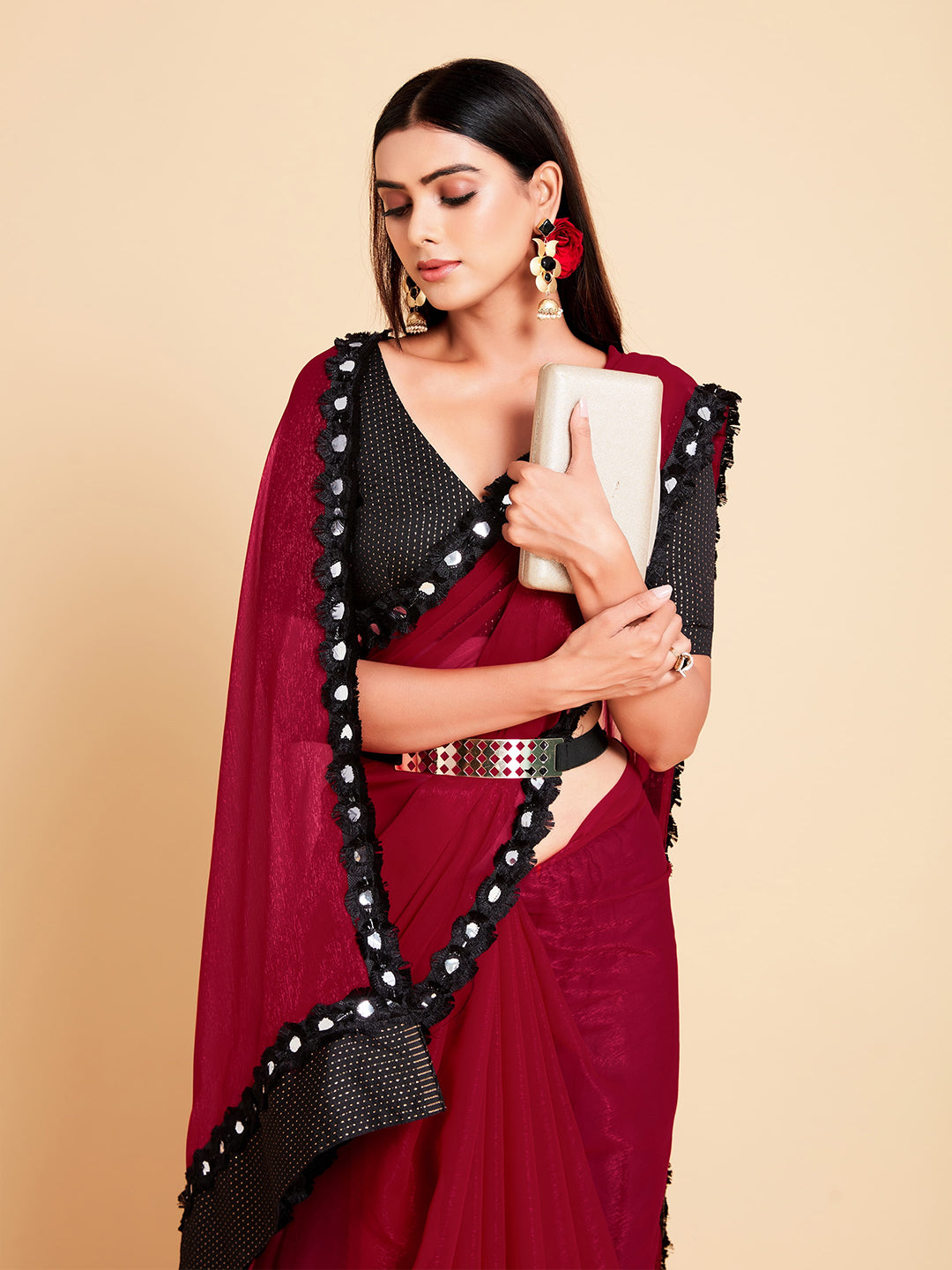 Sangria Women Red Ready to wear Saree - Distacart