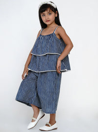 Thumbnail for NOZ2TOZ Blue & White Striped Top with Capris For Girls - Distacart