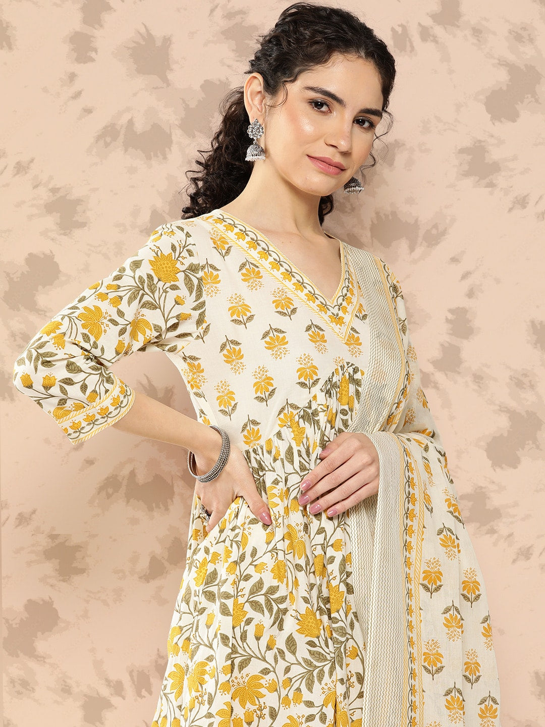 Kalini Women Floral Printed Empire Pure Cotton Kurta with Trousers & With Dupatta - Distacart