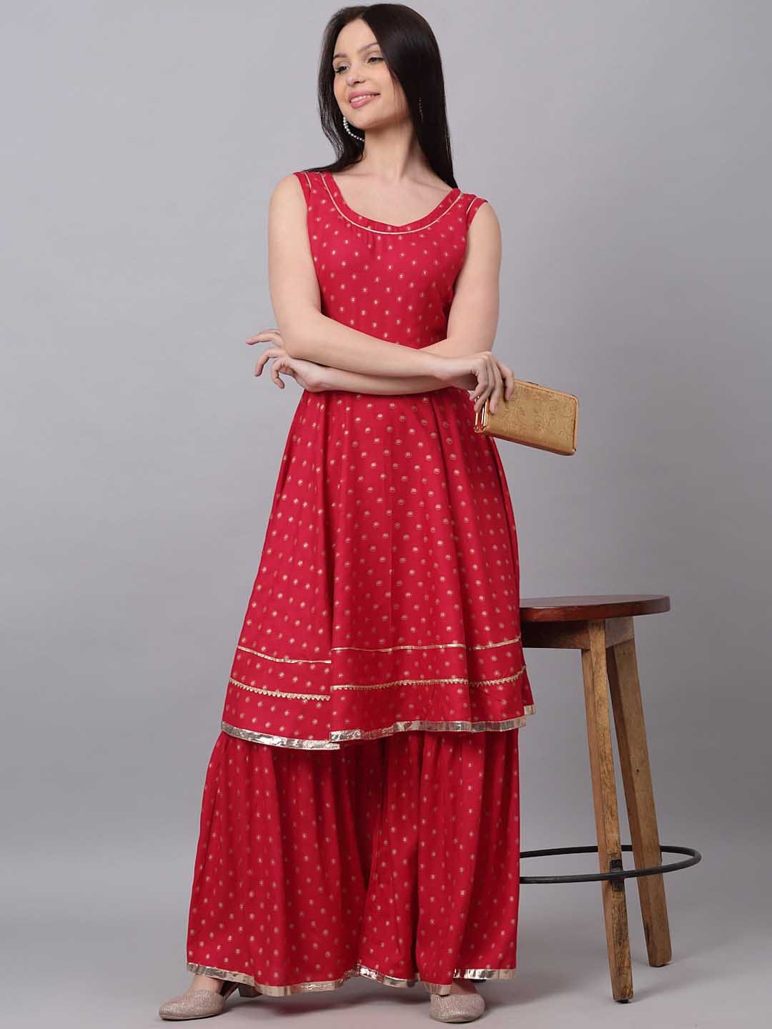 Kalini Women Pink Empire Gotta Patti Kurta with Palazzos - Distacart