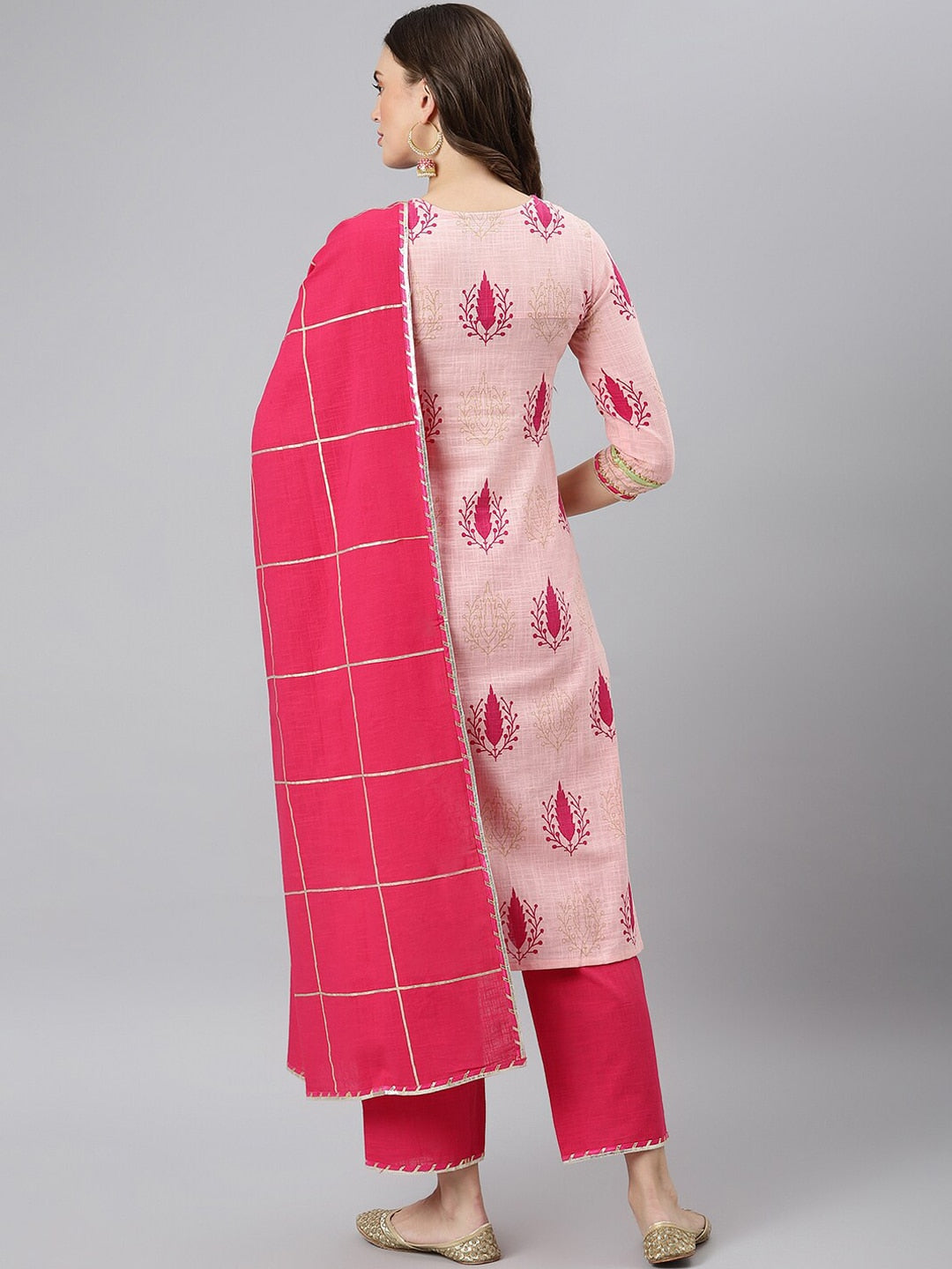 Khushal K Women Pink Ethnic Motifs Printed Gotta Patti Kurta with Trousers & Dupatta - Distacart