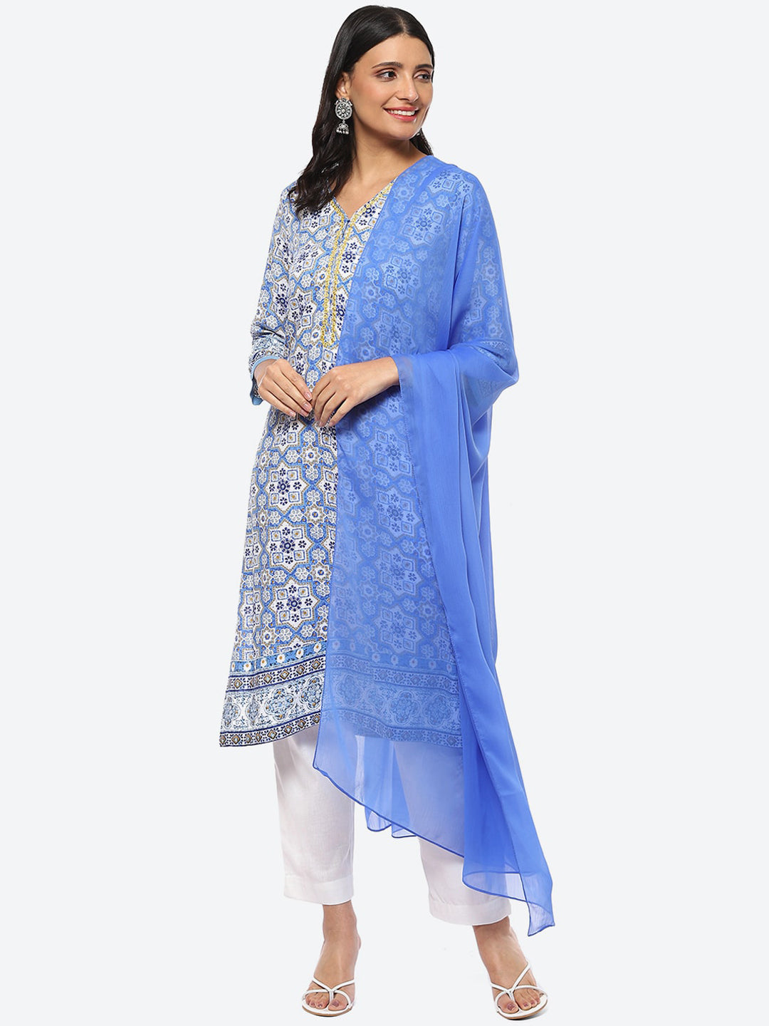 Biba Women Ethnic Motifs Printed Kurta With Trousers & Dupatta - Distacart