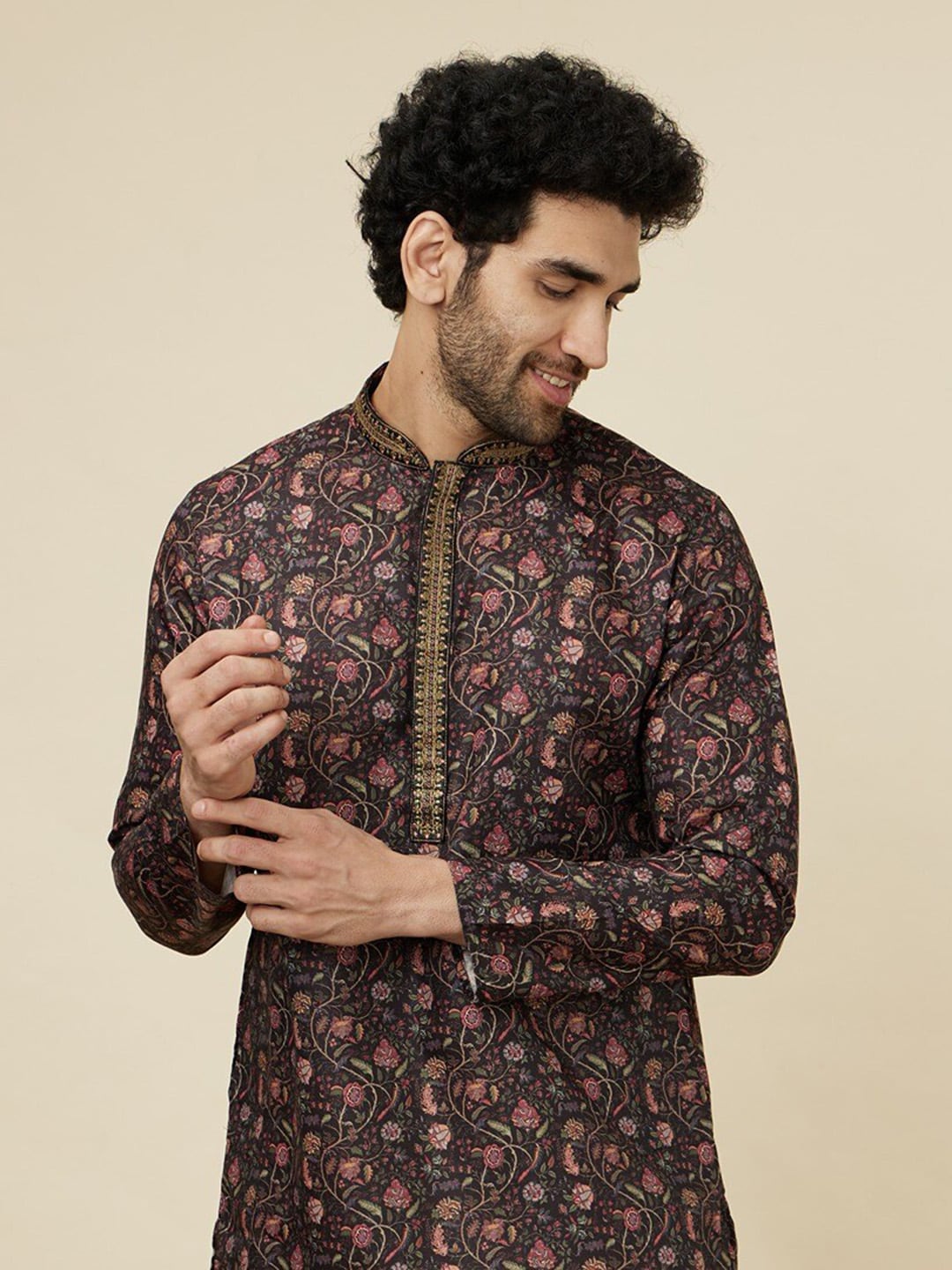 Manyavar Floral Printed Regular Kurta with Churidar - Distacart