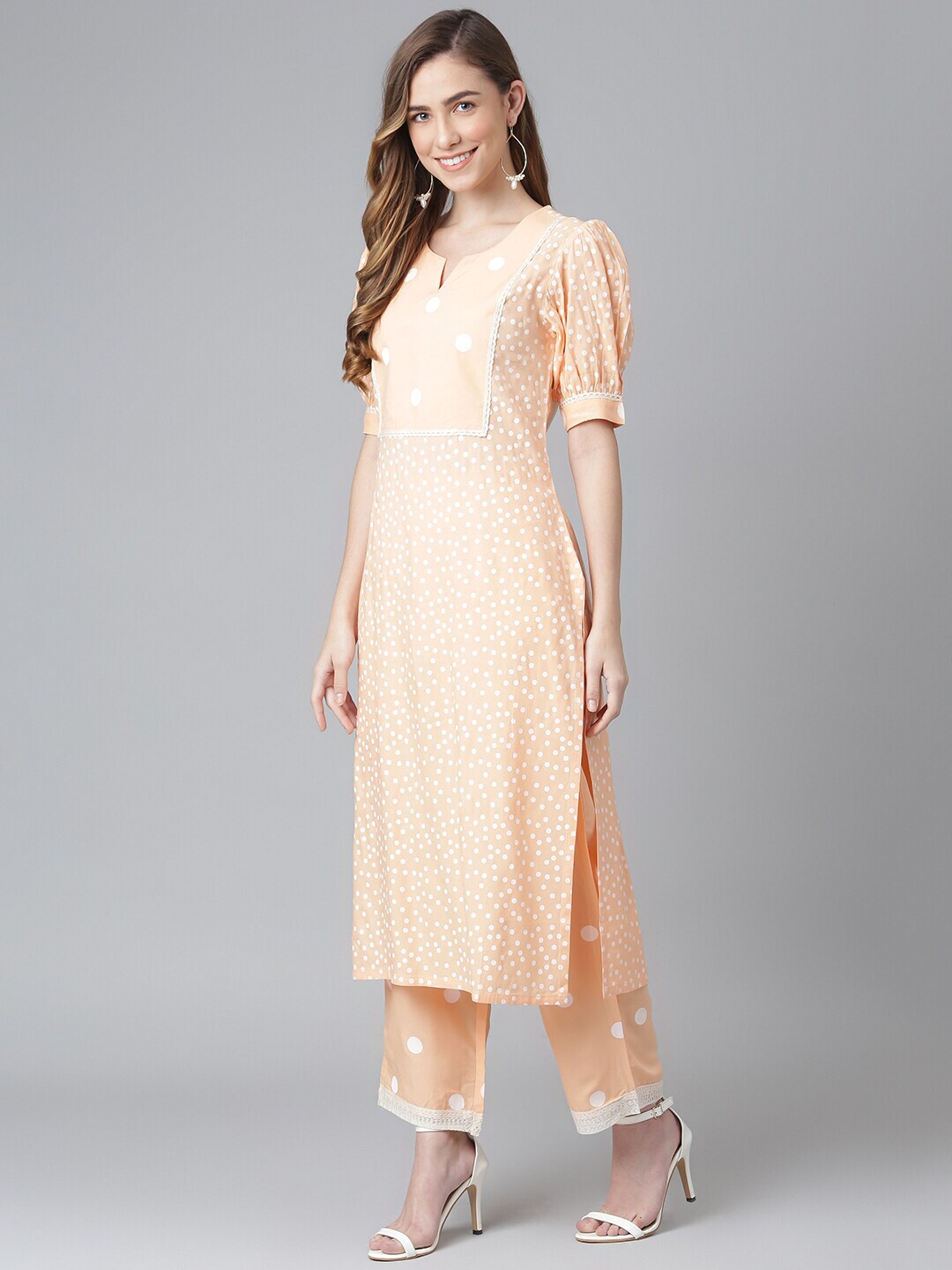 Khushal K Women Beige Printed Kurta with Trousers - Distacart