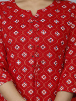 Thumbnail for HERE&NOW Women Red Ethnic Motifs Printed Mirror Work Kurta - Distacart