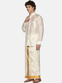 Thumbnail for Sethukrishna Men Cream-Colored & Golden Solid Veshti - Distacart