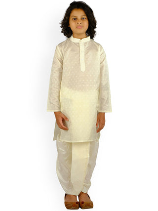Sethukrishna Boys Cream-Coloured Embroidered Angrakha Kurta with Salwar & With Dupatta - Distacart