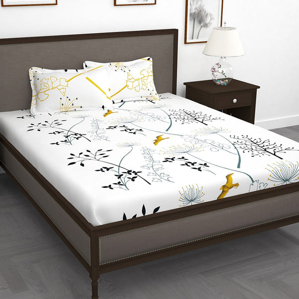 Story@home White & Blue Floral King Bedsheet with 2 Pillow Covers - Distacart