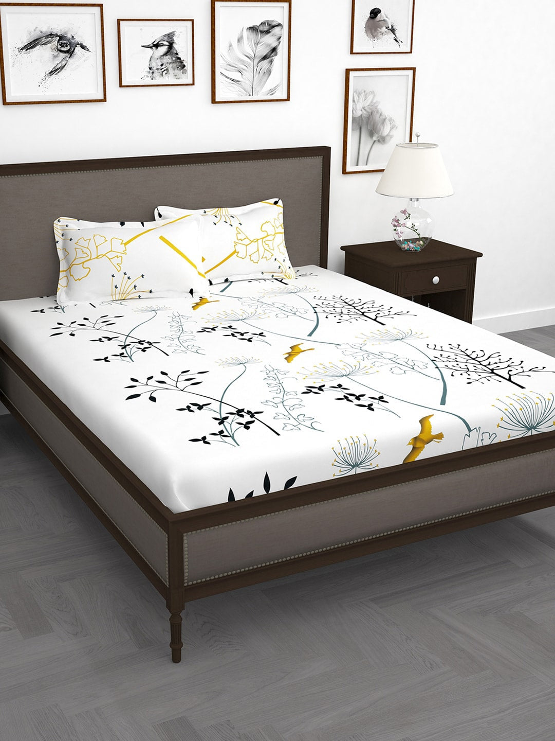 Story@home White & Blue Floral King Bedsheet with 2 Pillow Covers - Distacart