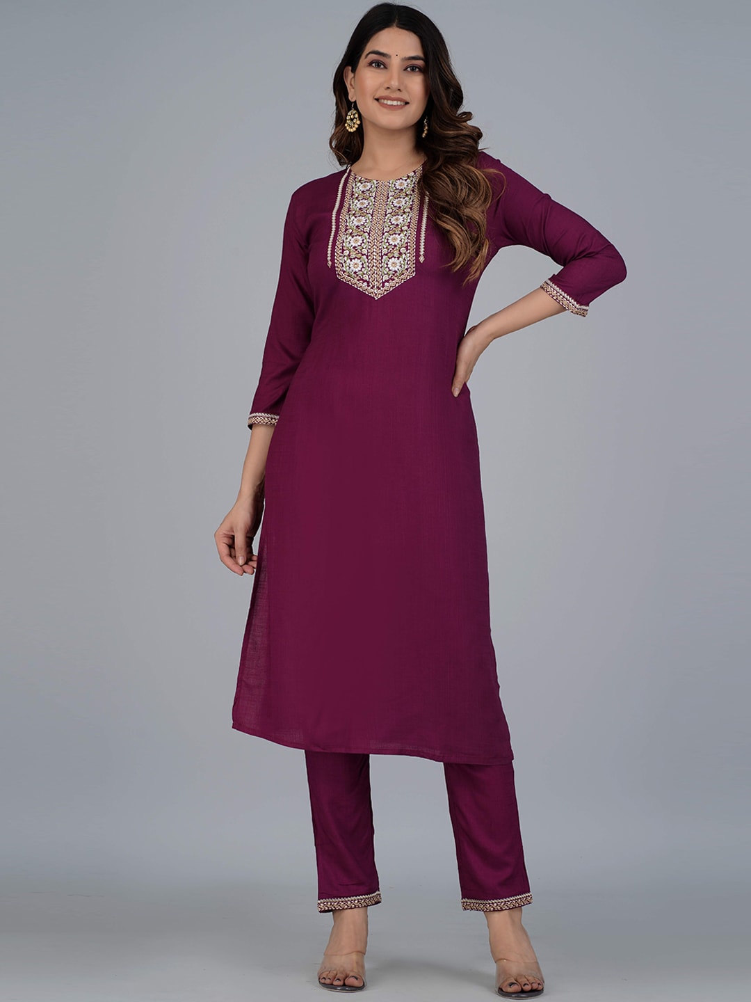 Kalini Floral Embroidered Kurta with Trousers - Distacart