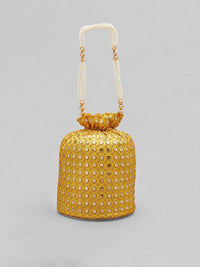 Thumbnail for Rubans Yellow Embroidered Embellished Potli Clutch - Distacart